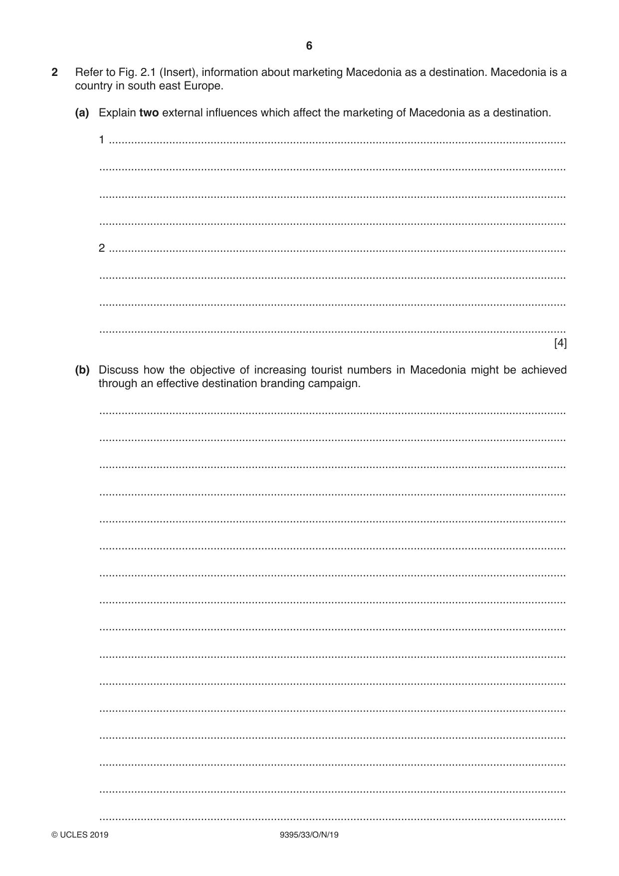 Cambridge A Level Travel and Tourism 9395 2019 Oct/Nov Paper 3 · Variant 3 question paper, page 6 of 12
