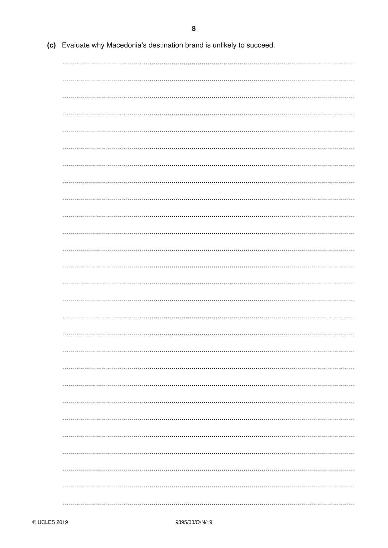 Cambridge A Level Travel and Tourism 9395 2019 Oct/Nov Paper 3 · Variant 3 question paper, page 8 of 12