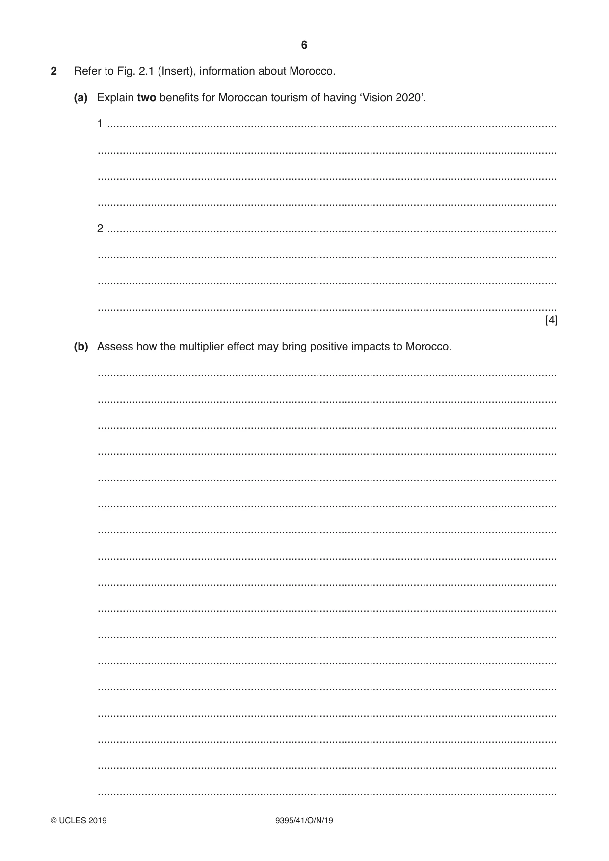 Cambridge A Level Travel and Tourism 9395 2019 Oct/Nov Paper 4 · Variant 1 question paper, page 6 of 12