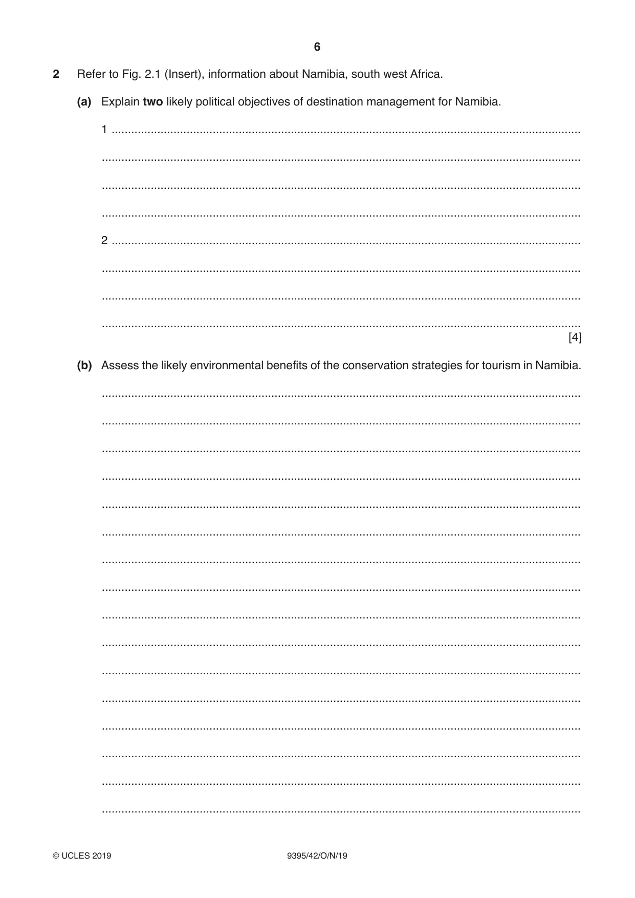 Cambridge A Level Travel and Tourism 9395 2019 Oct/Nov Paper 4 · Variant 2 question paper, page 6 of 12