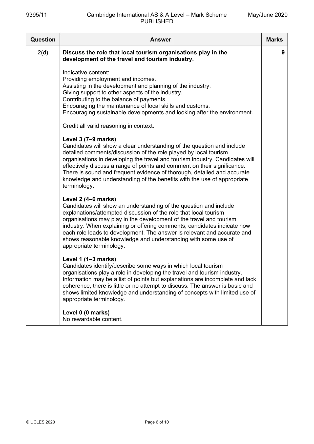 Mark scheme, page 6 of 10