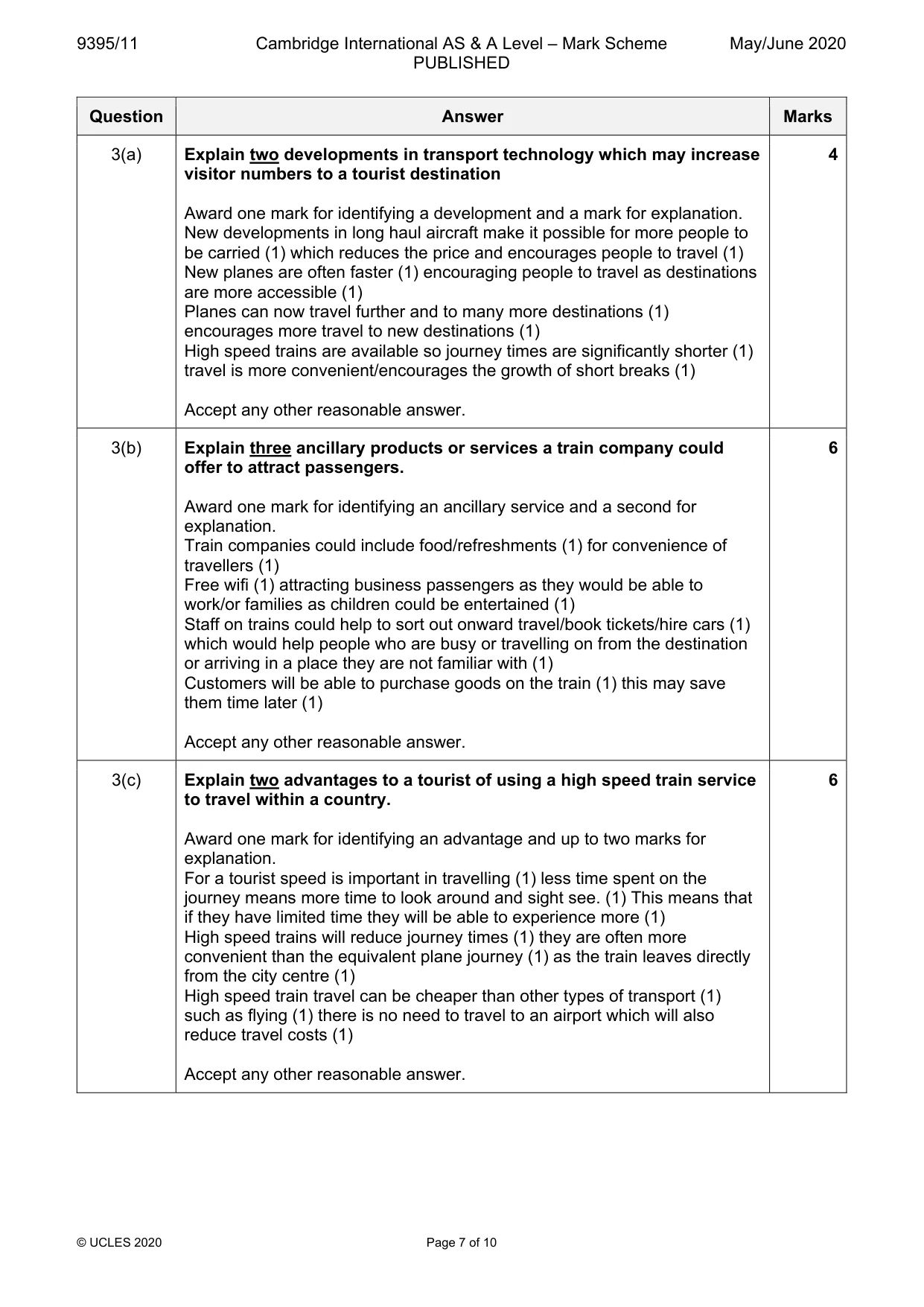 Mark scheme, page 7 of 10
