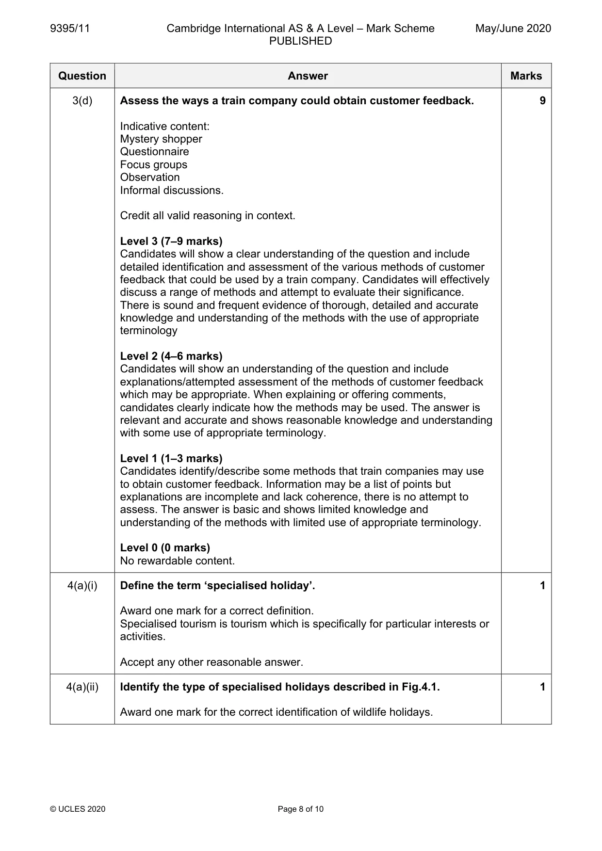 Mark scheme, page 8 of 10