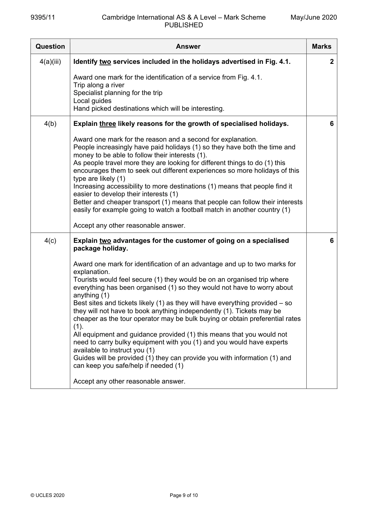 Mark scheme, page 9 of 10