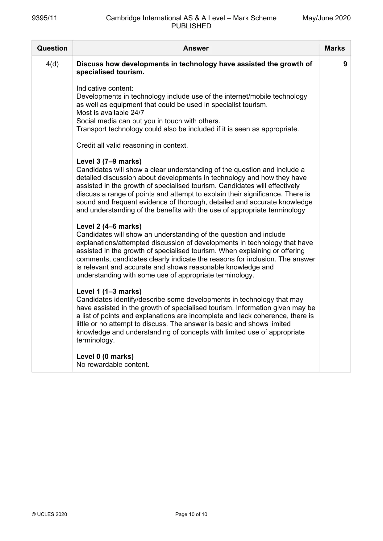 Mark scheme, page 10 of 10