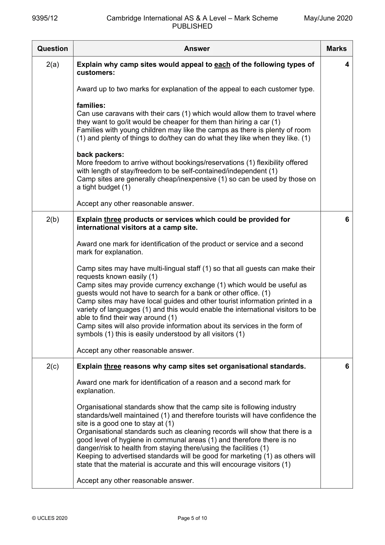 Mark scheme, page 5 of 10
