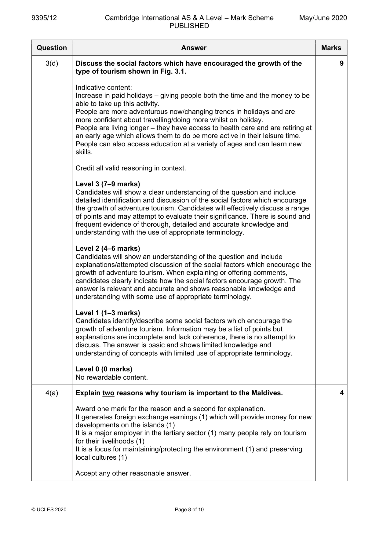 Mark scheme, page 8 of 10