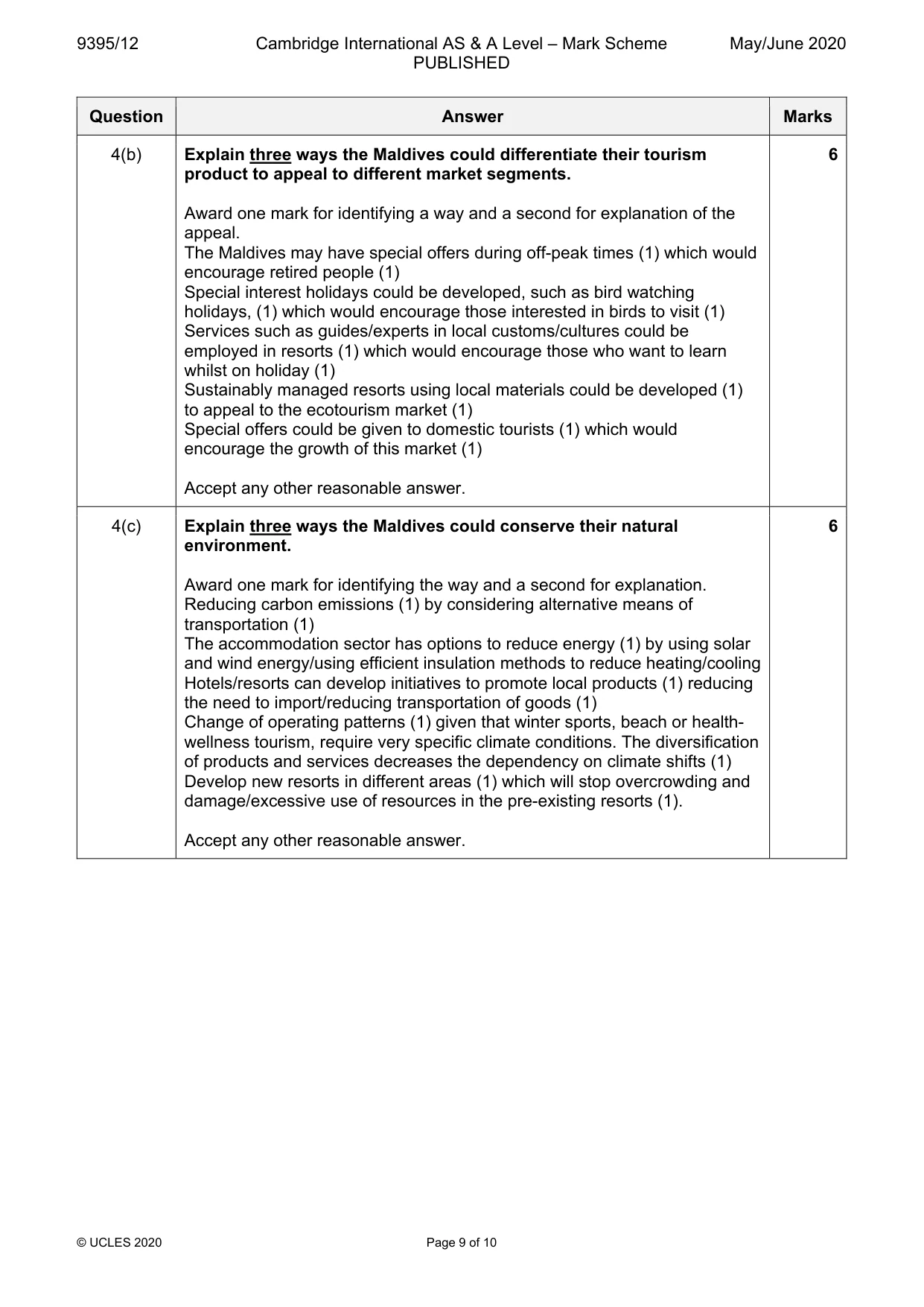 Mark scheme, page 9 of 10