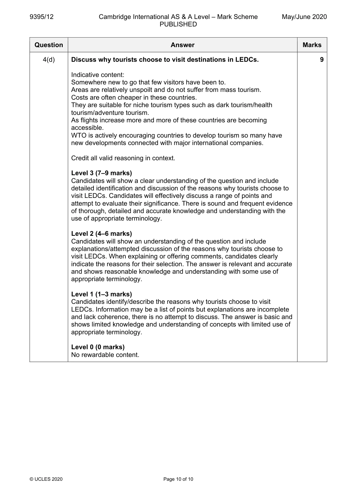 Mark scheme, page 10 of 10