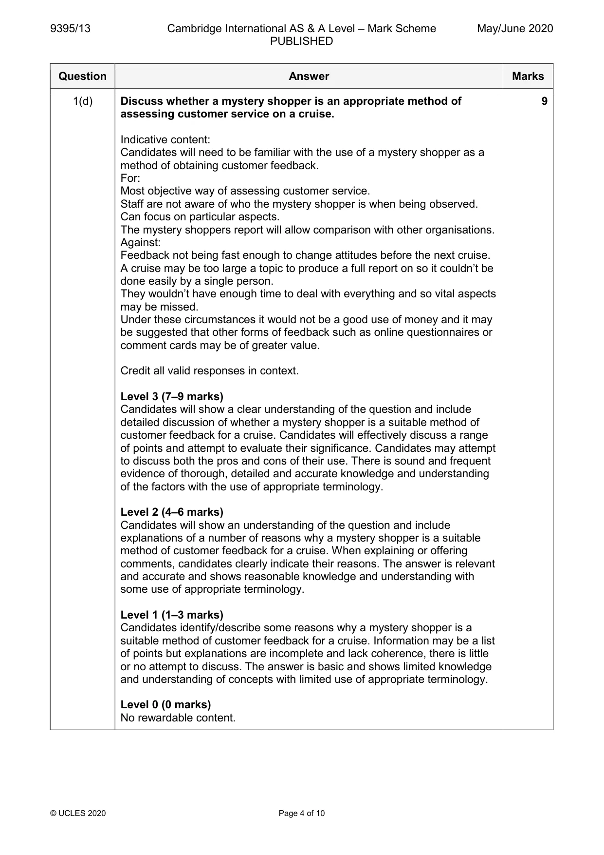 Mark scheme, page 4 of 10