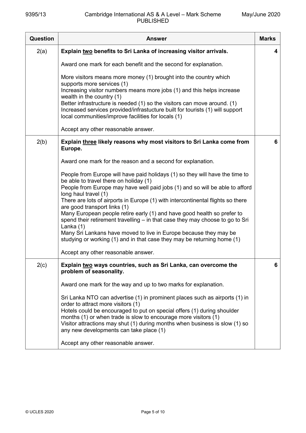 Mark scheme, page 5 of 10