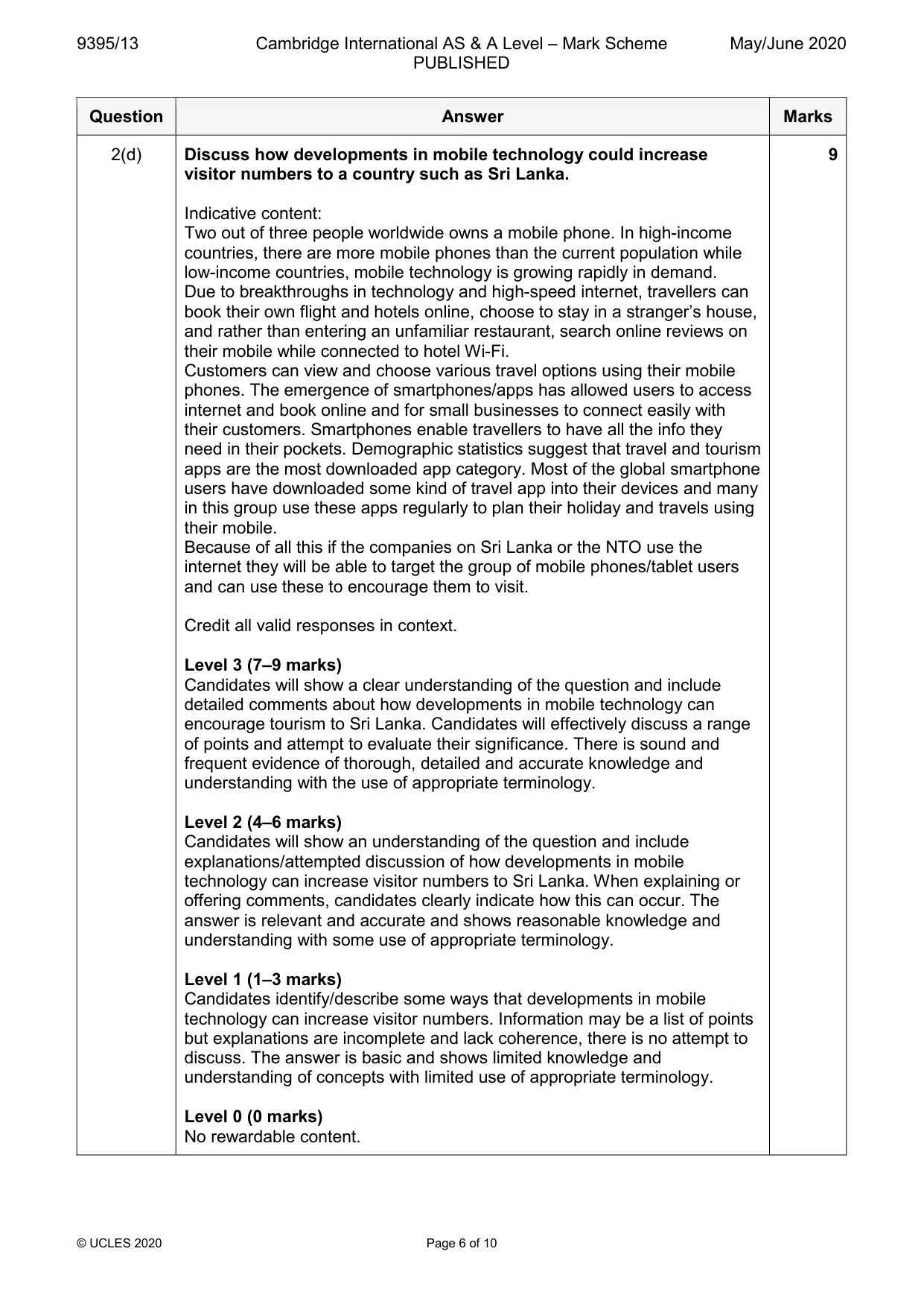 Mark scheme, page 6 of 10