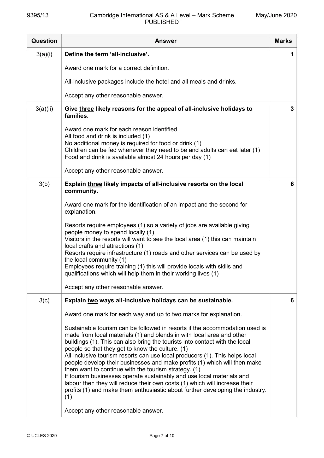 Mark scheme, page 7 of 10