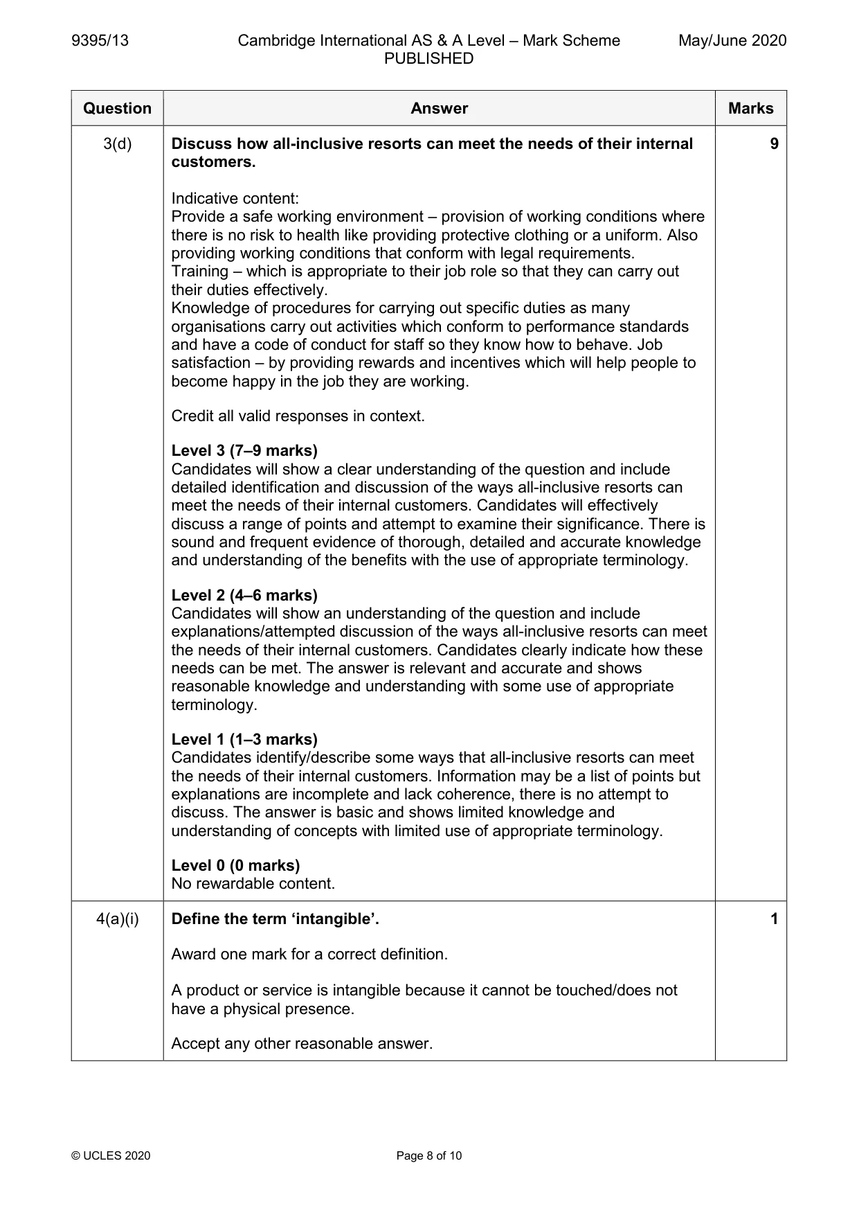 Mark scheme, page 8 of 10