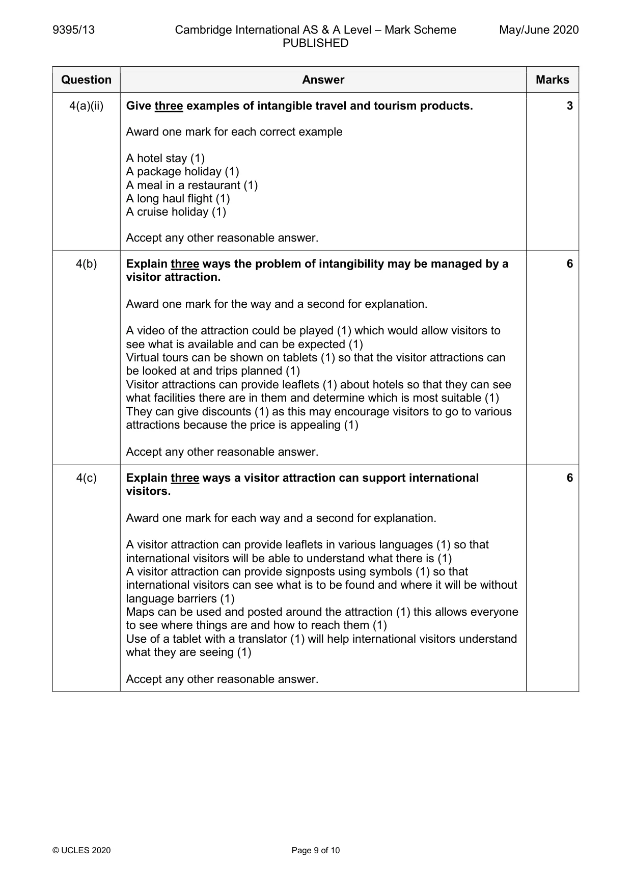 Mark scheme, page 9 of 10
