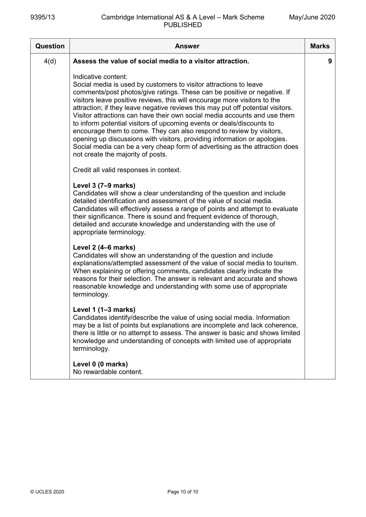 Mark scheme, page 10 of 10