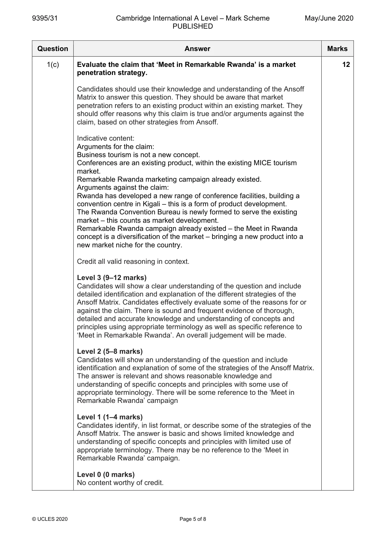 Mark scheme, page 5 of 8