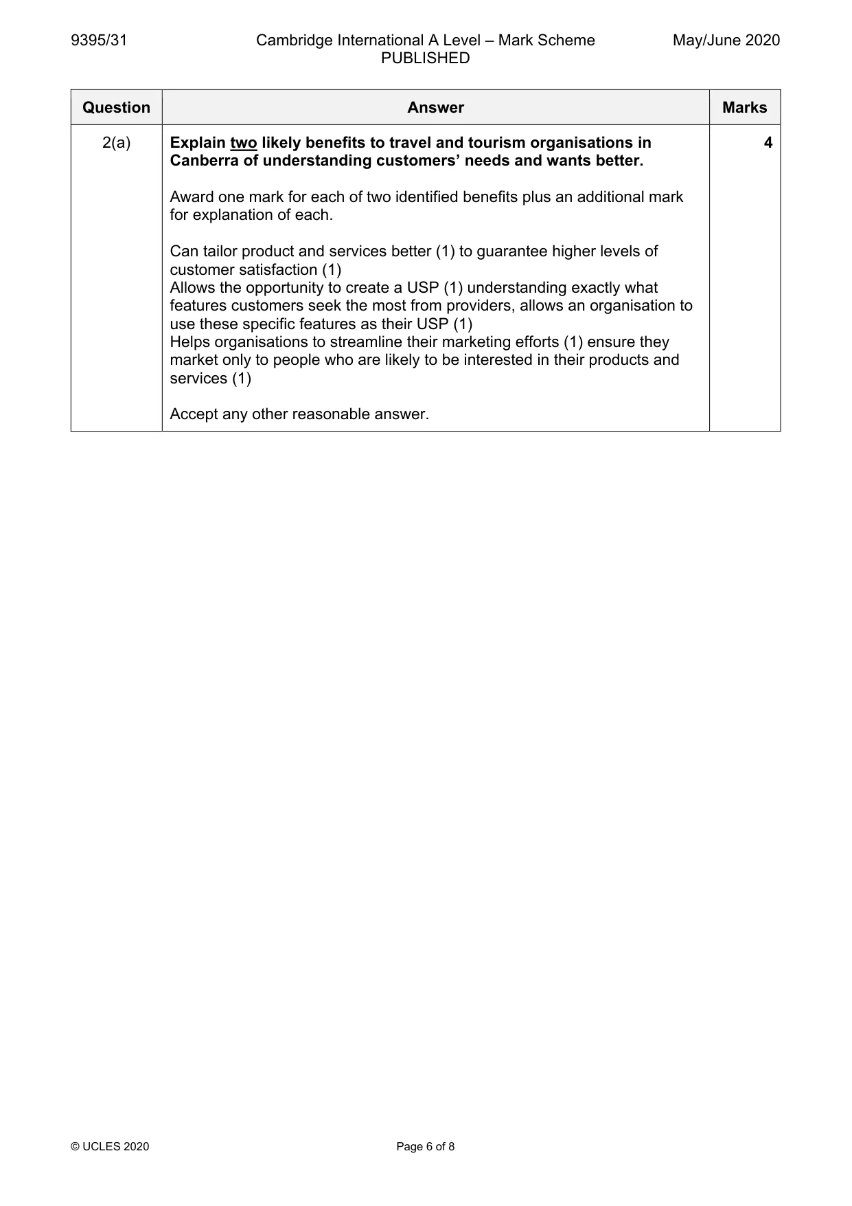 Mark scheme, page 6 of 8
