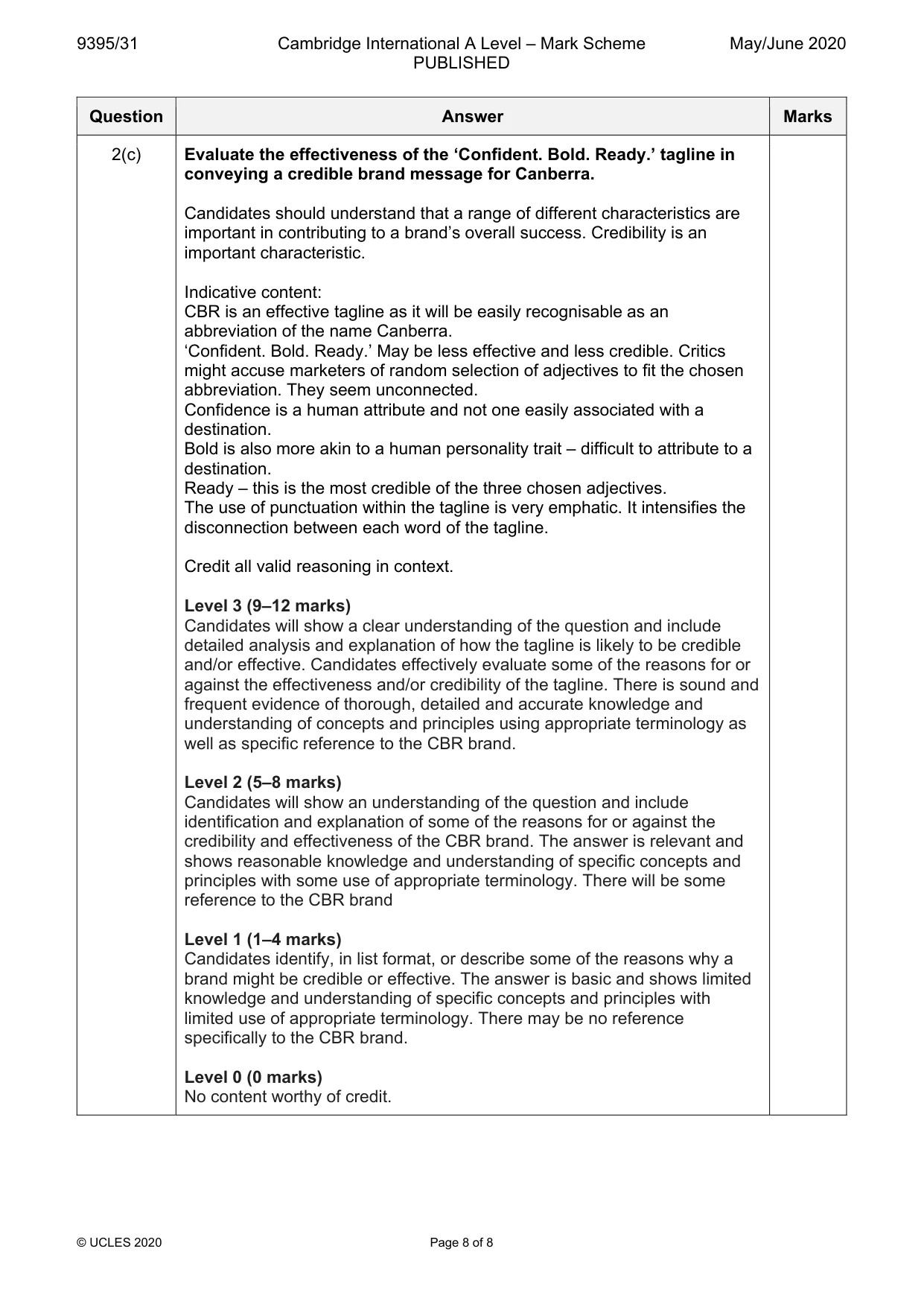 Mark scheme, page 8 of 8