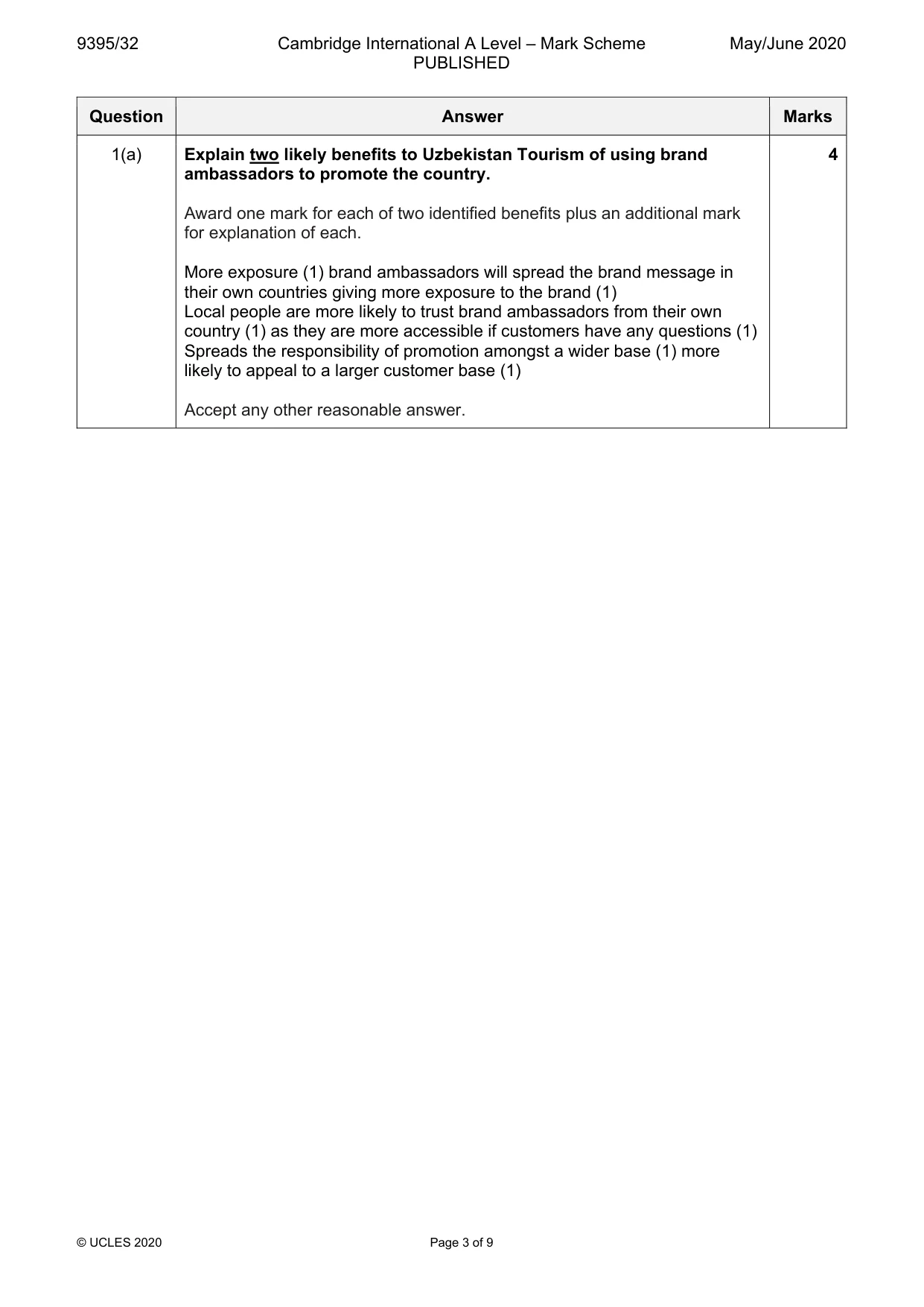Mark scheme, page 3 of 9