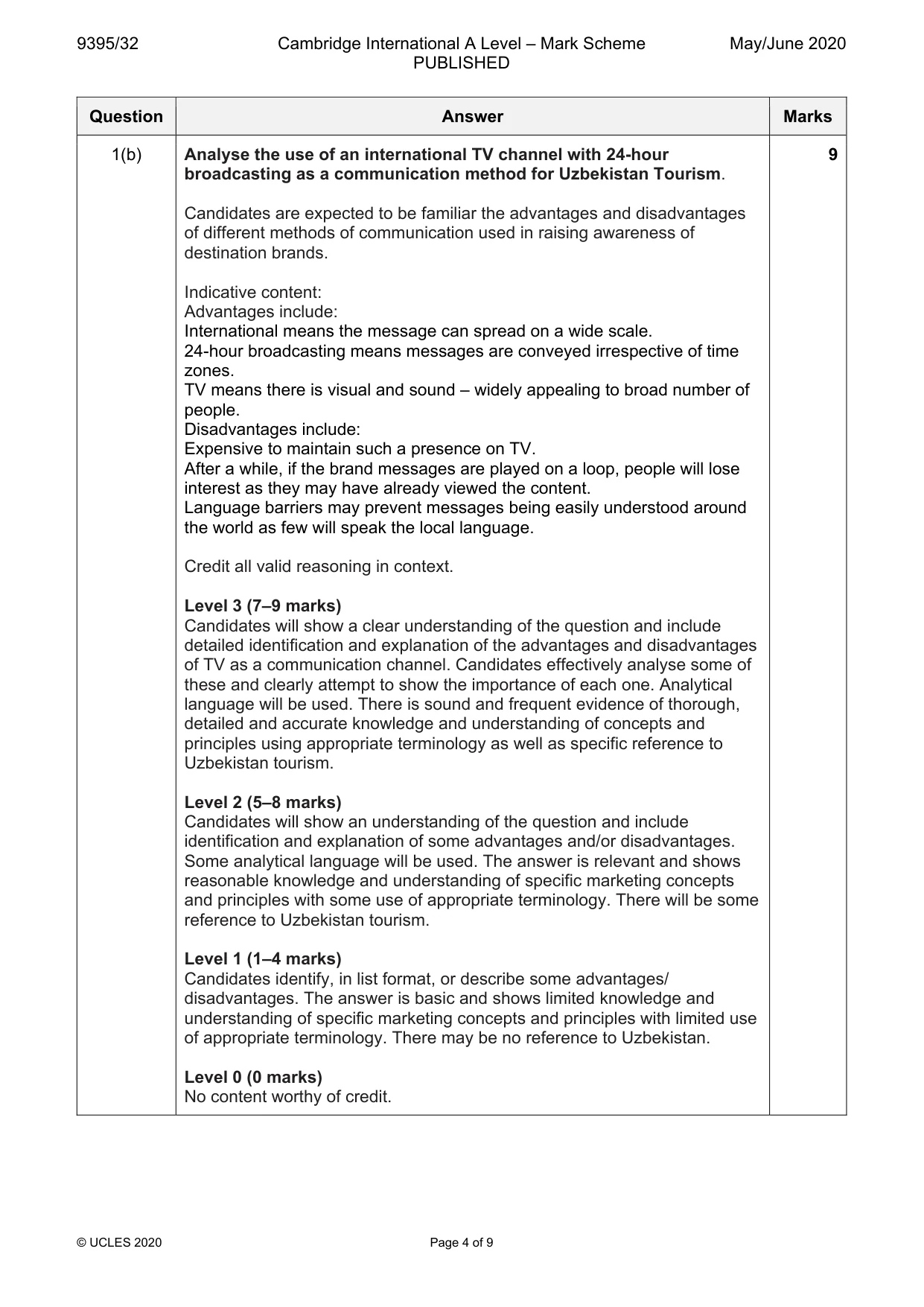 Mark scheme, page 4 of 9