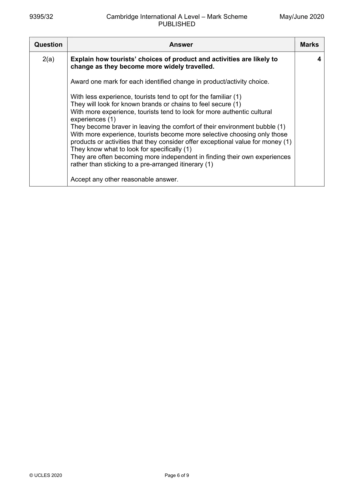 Mark scheme, page 6 of 9
