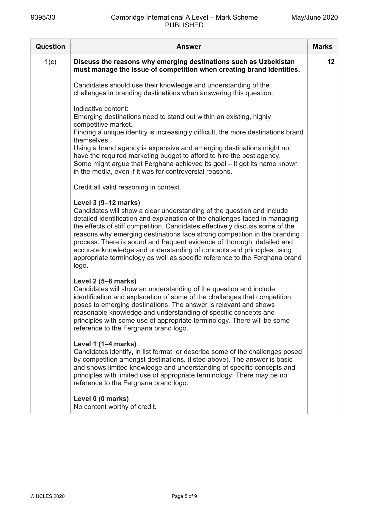 Mark scheme, page 5 of 9