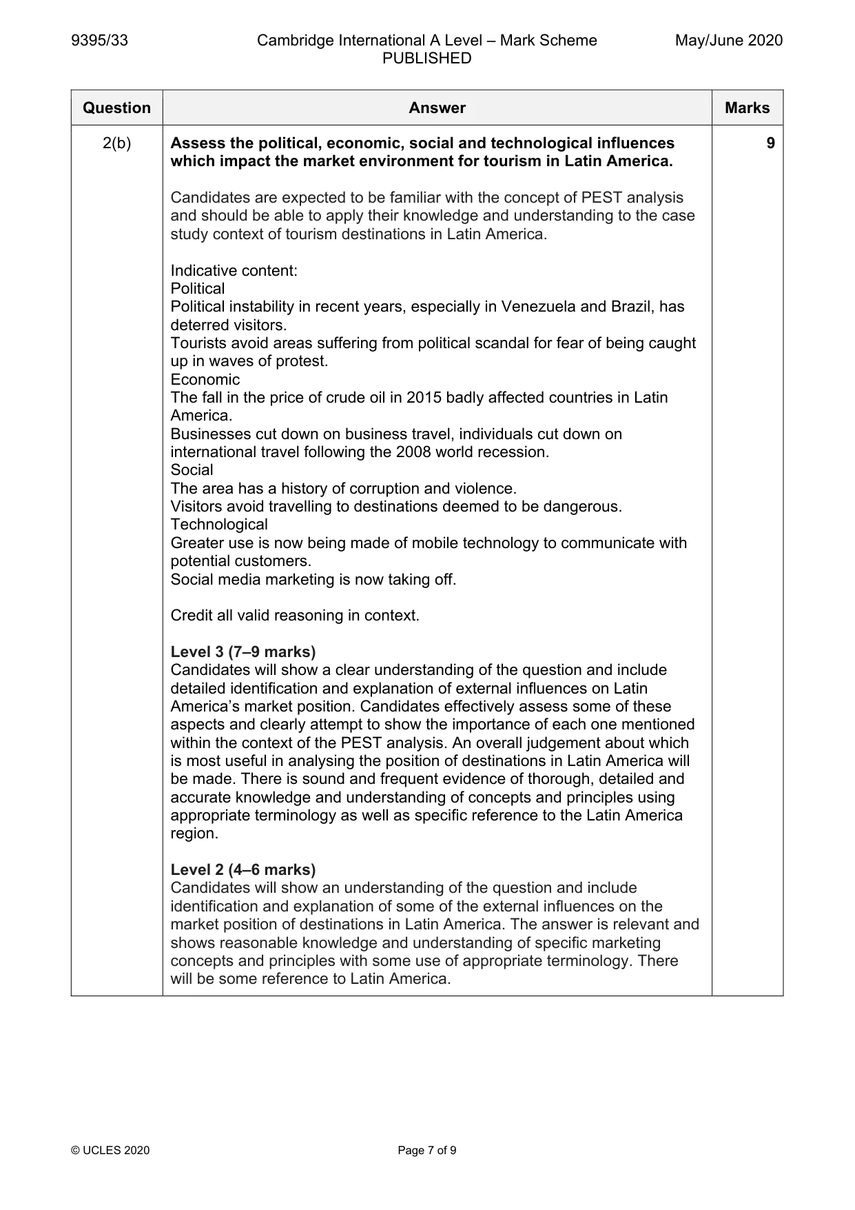 Mark scheme, page 7 of 9