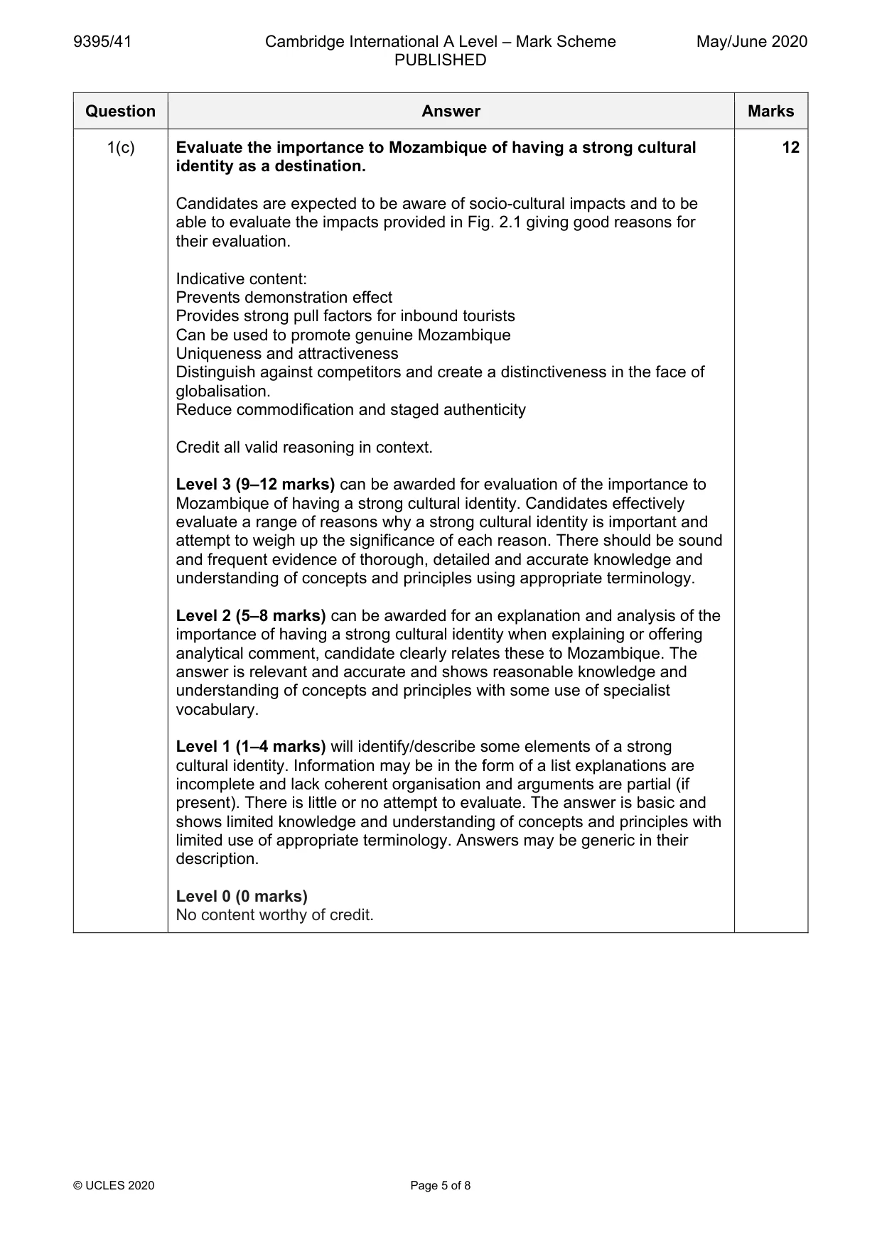 Mark scheme, page 5 of 8