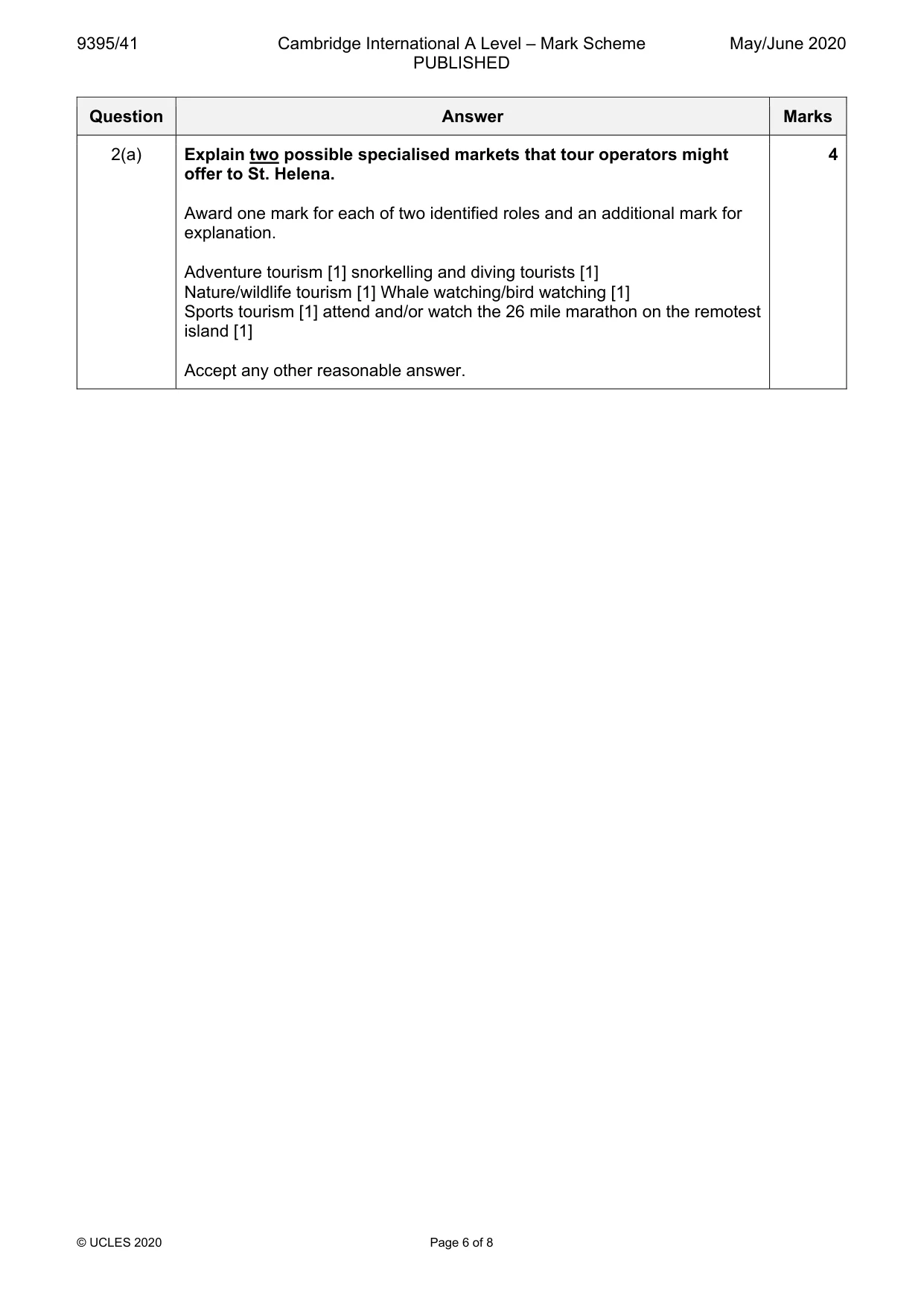 Mark scheme, page 6 of 8