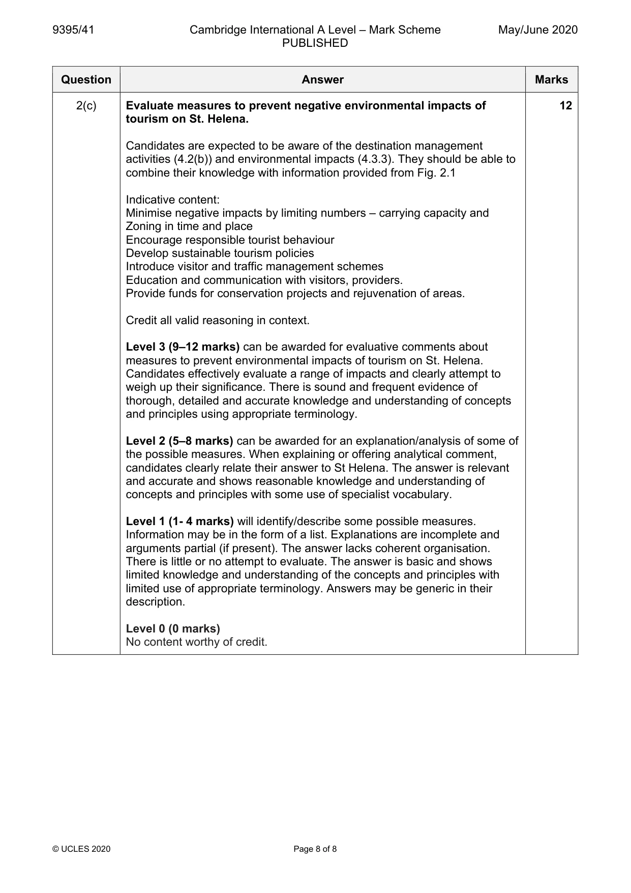 Mark scheme, page 8 of 8