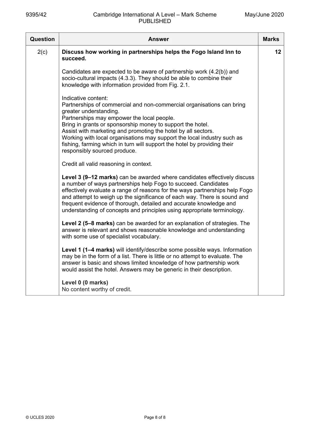 Mark scheme, page 8 of 8
