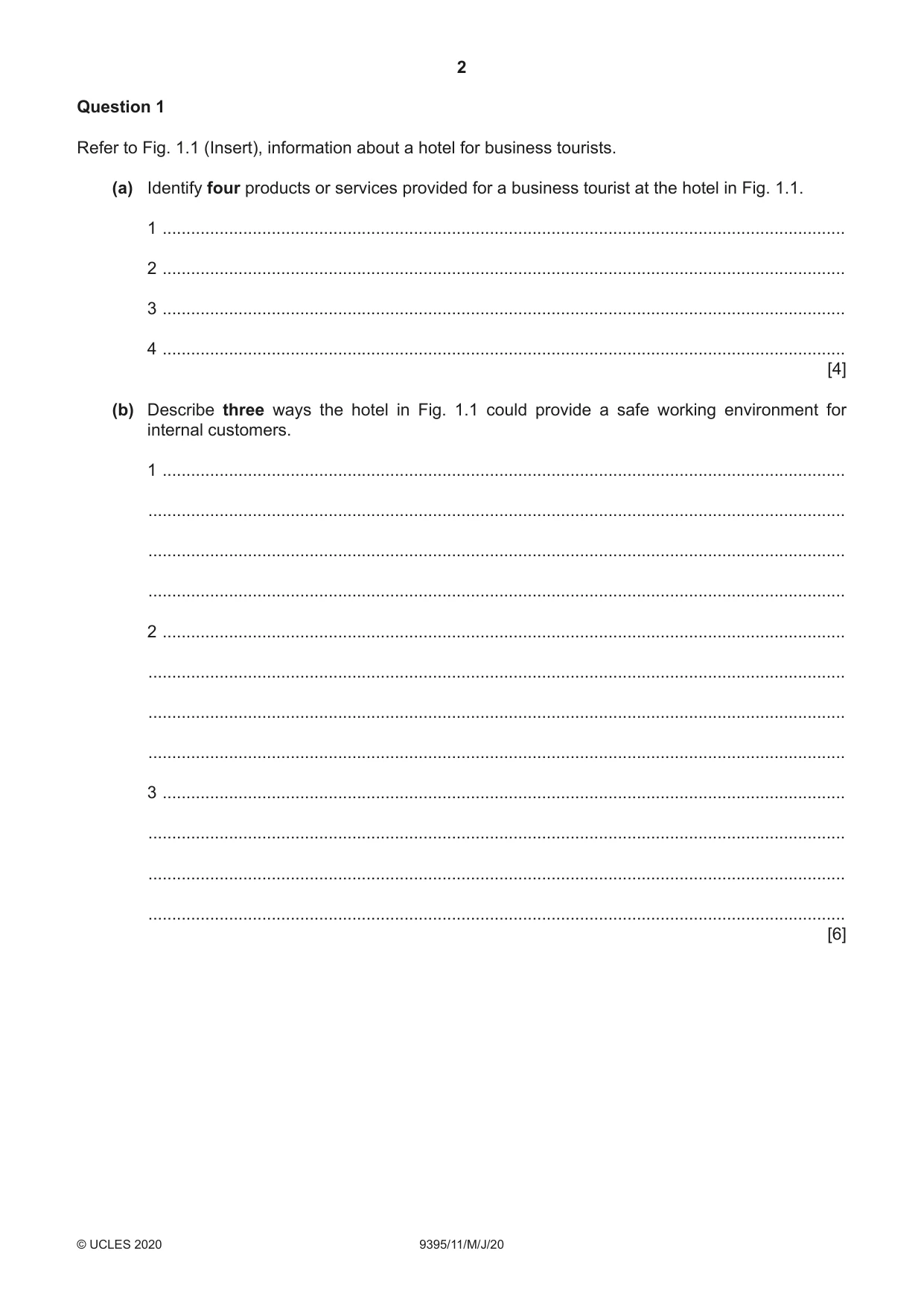 Cambridge A Level Travel and Tourism 9395 2020 May/June Paper 1 · Variant 1 question paper, page 2 of 16