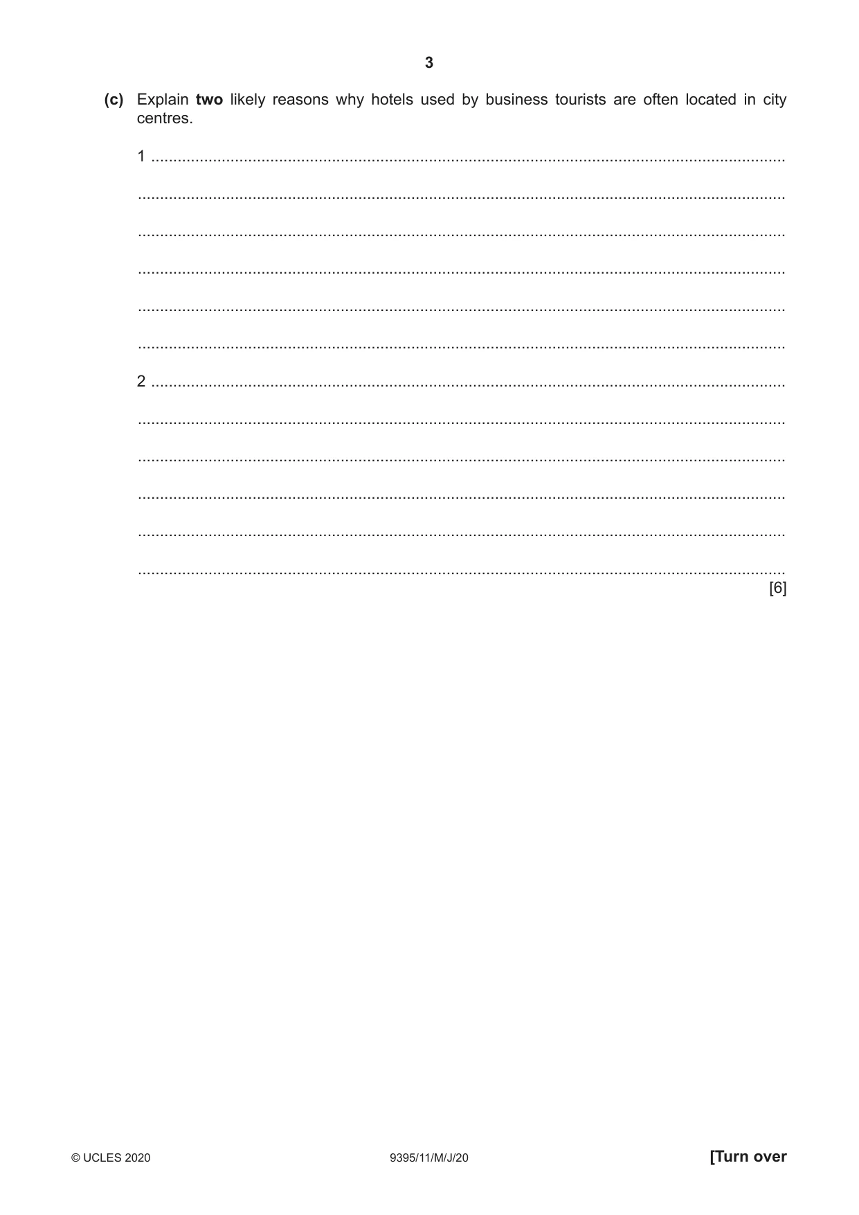 Cambridge A Level Travel and Tourism 9395 2020 May/June Paper 1 · Variant 1 question paper, page 3 of 16