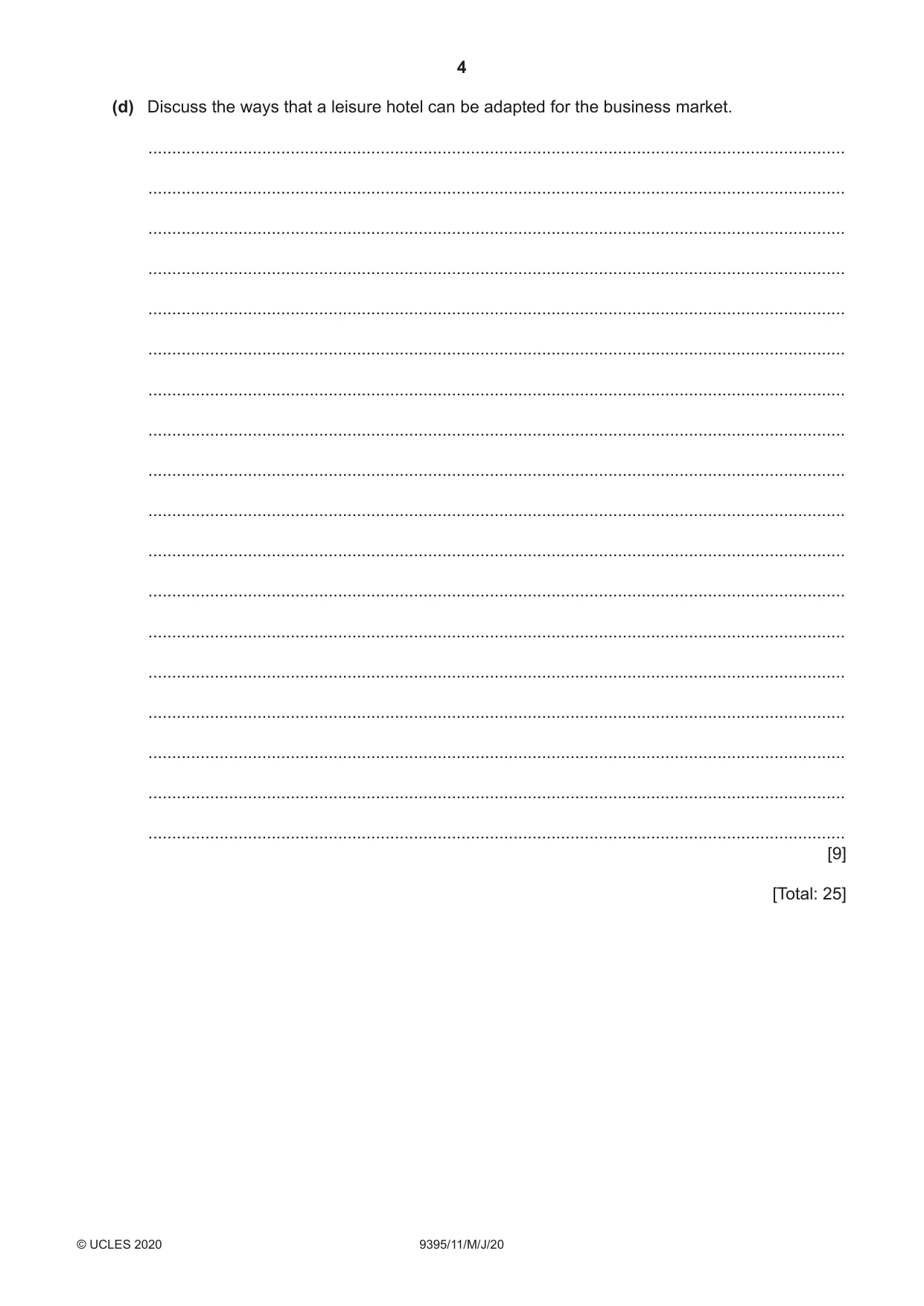 Cambridge A Level Travel and Tourism 9395 2020 May/June Paper 1 · Variant 1 question paper, page 4 of 16