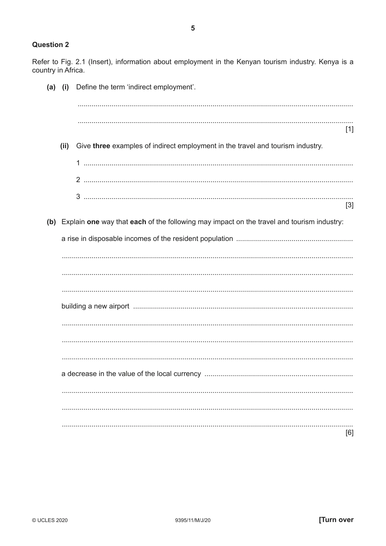 Cambridge A Level Travel and Tourism 9395 2020 May/June Paper 1 · Variant 1 question paper, page 5 of 16
