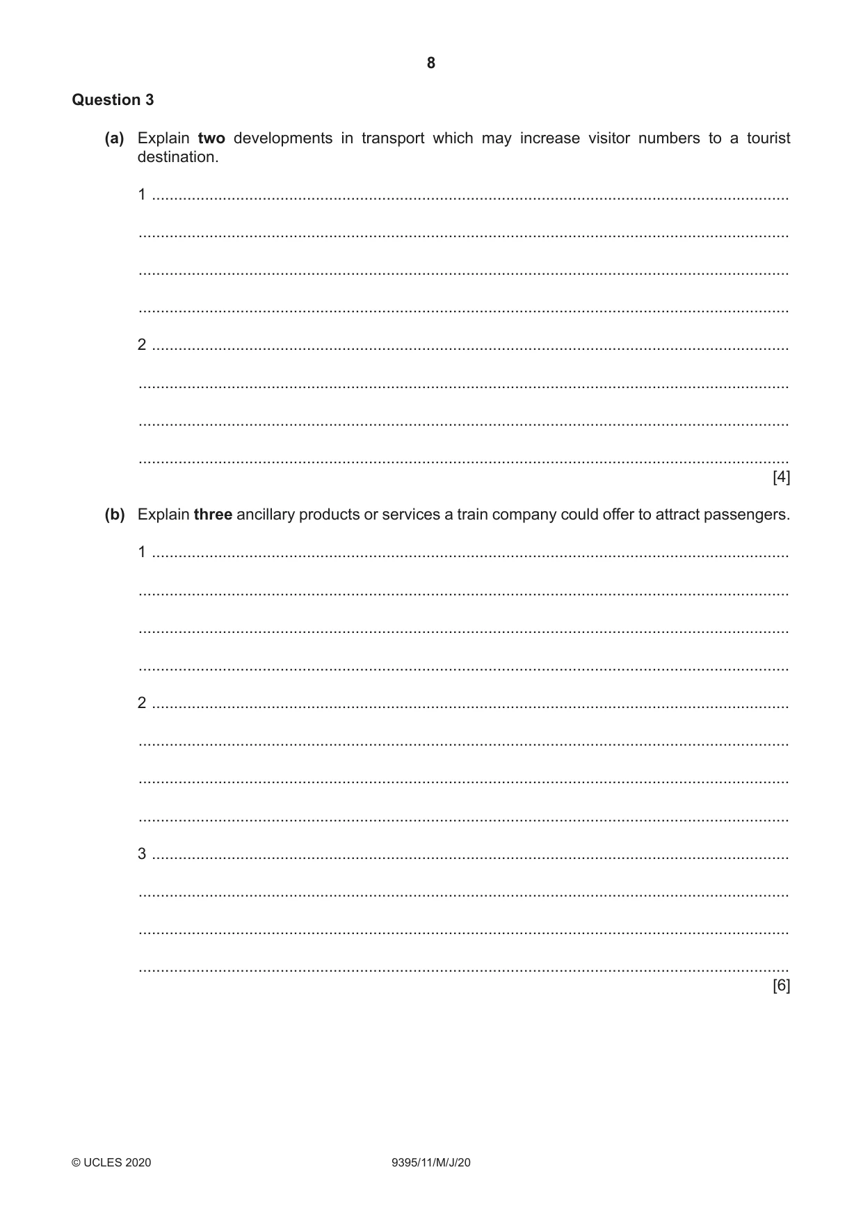 Cambridge A Level Travel and Tourism 9395 2020 May/June Paper 1 · Variant 1 question paper, page 8 of 16