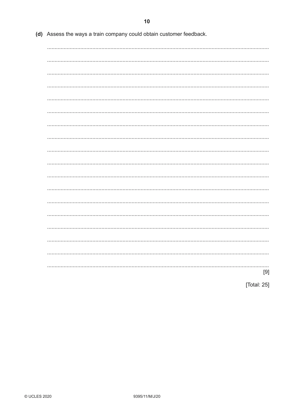 Cambridge A Level Travel and Tourism 9395 2020 May/June Paper 1 · Variant 1 question paper, page 10 of 16