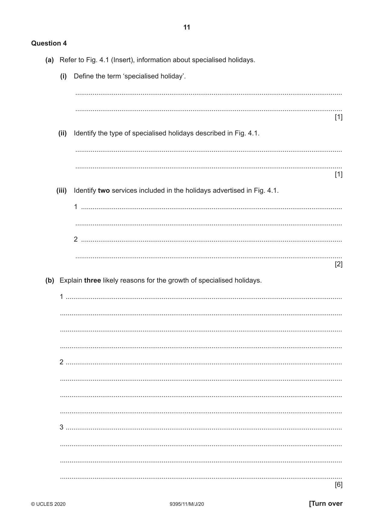 Cambridge A Level Travel and Tourism 9395 2020 May/June Paper 1 · Variant 1 question paper, page 11 of 16