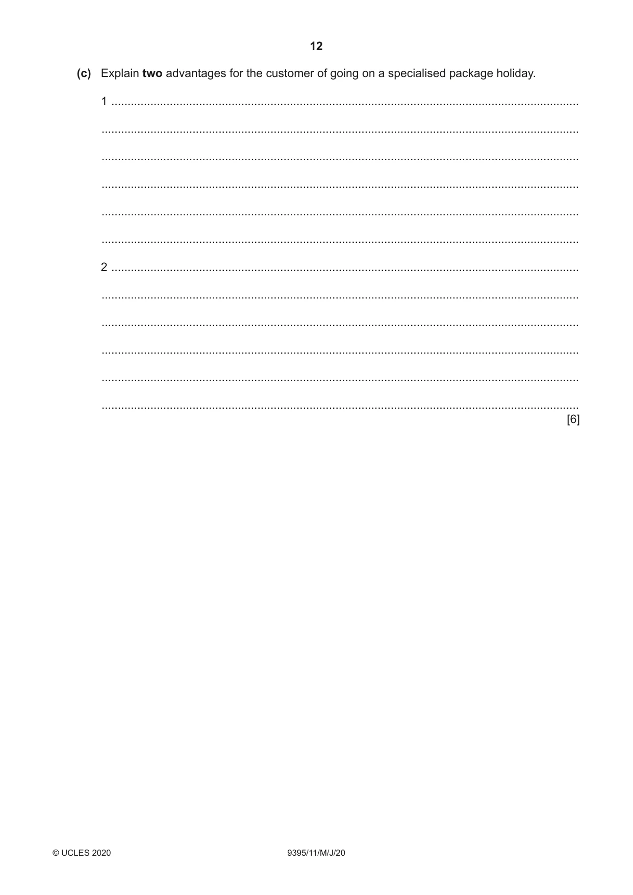 Cambridge A Level Travel and Tourism 9395 2020 May/June Paper 1 · Variant 1 question paper, page 12 of 16