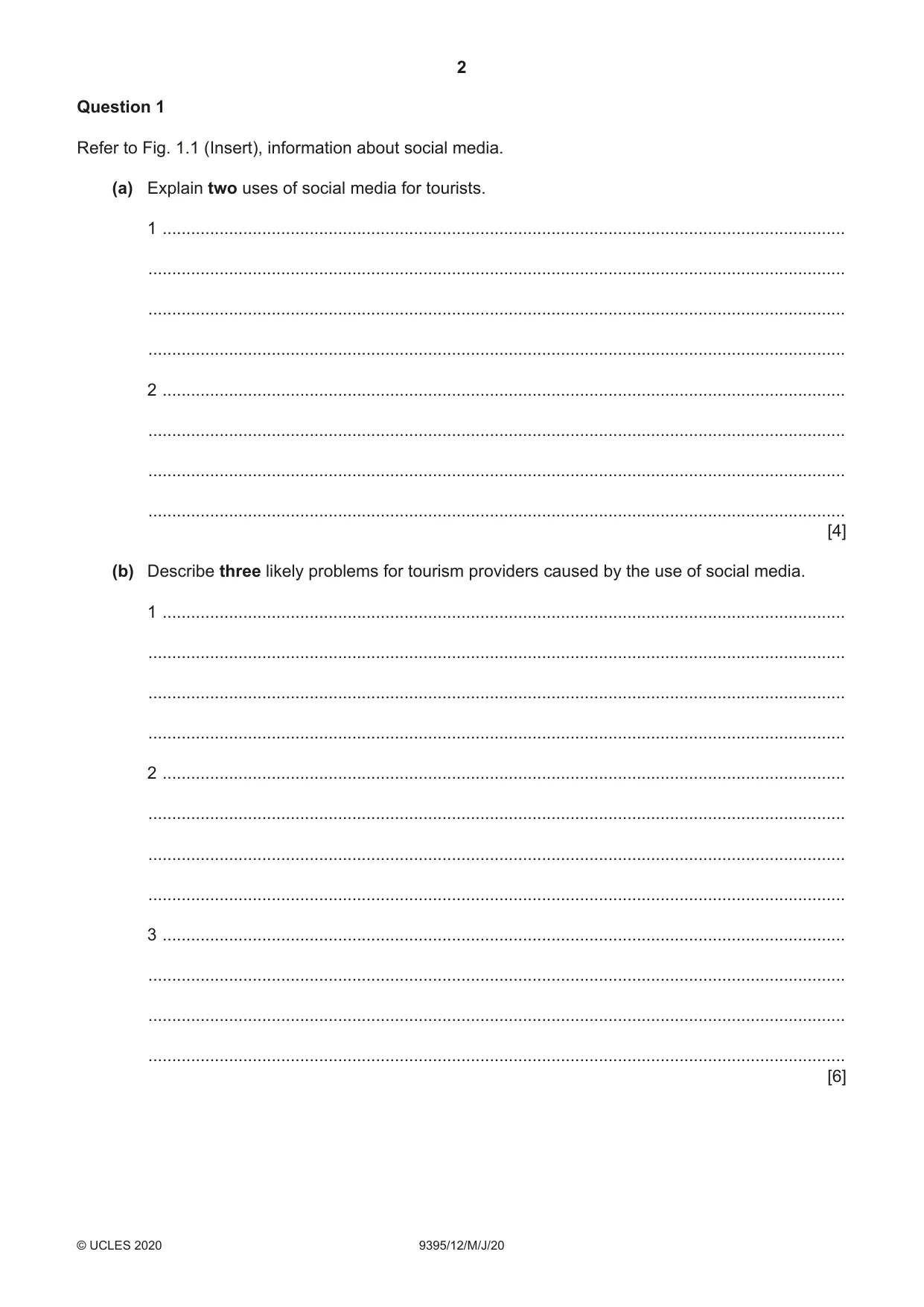 Cambridge A Level Travel and Tourism 9395 2020 May/June Paper 1 · Variant 2 question paper, page 2 of 16