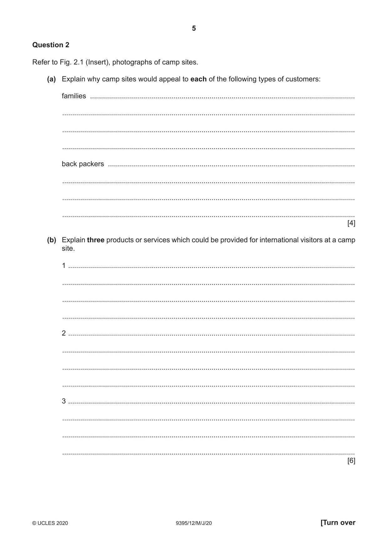 Cambridge A Level Travel and Tourism 9395 2020 May/June Paper 1 · Variant 2 question paper, page 5 of 16