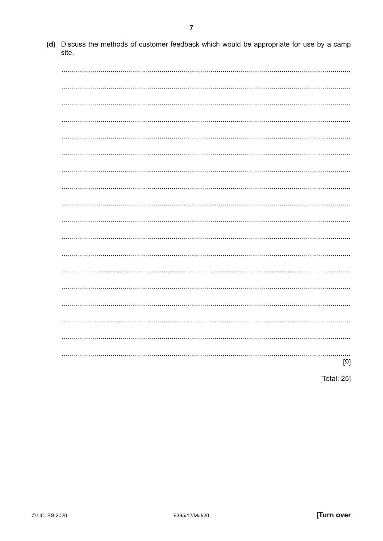 Cambridge A Level Travel and Tourism 9395 2020 May/June Paper 1 · Variant 2 question paper, page 7 of 16