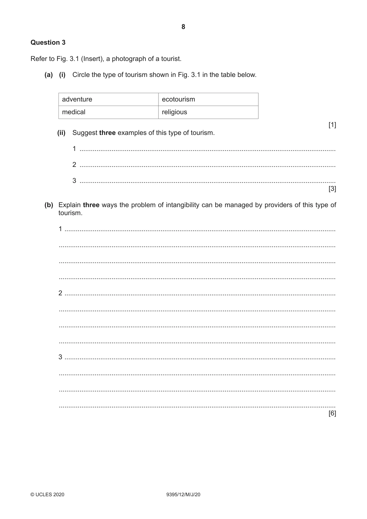 Cambridge A Level Travel and Tourism 9395 2020 May/June Paper 1 · Variant 2 question paper, page 8 of 16