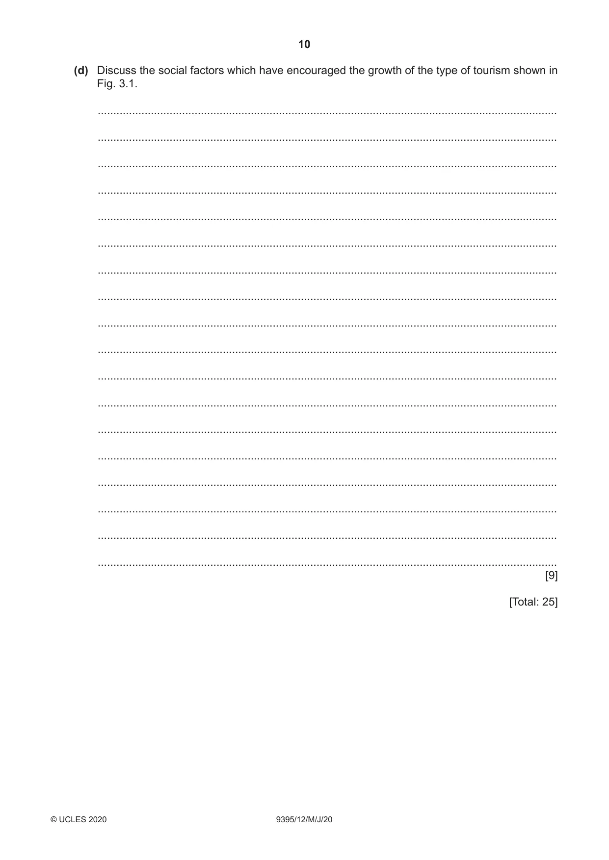 Cambridge A Level Travel and Tourism 9395 2020 May/June Paper 1 · Variant 2 question paper, page 10 of 16