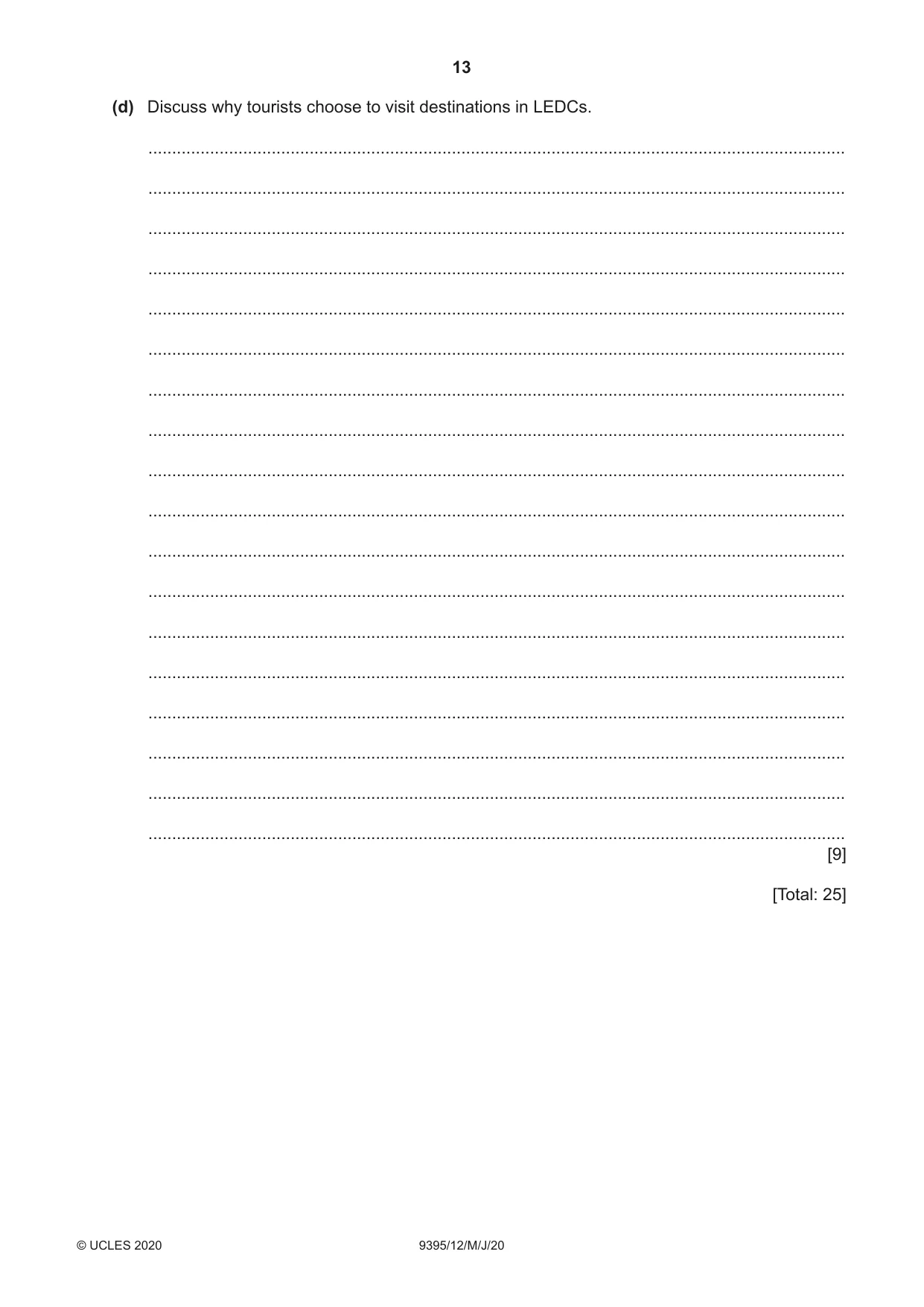Cambridge A Level Travel and Tourism 9395 2020 May/June Paper 1 · Variant 2 question paper, page 13 of 16