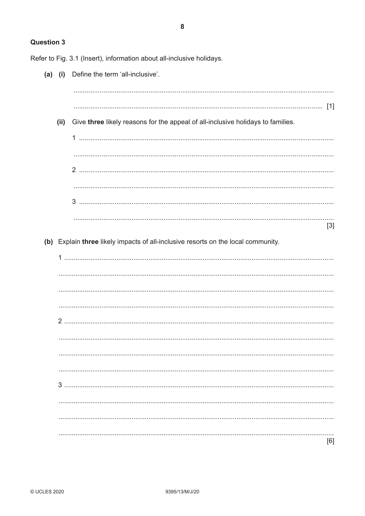 Cambridge A Level Travel and Tourism 9395 2020 May/June Paper 1 · Variant 3 question paper, page 8 of 16