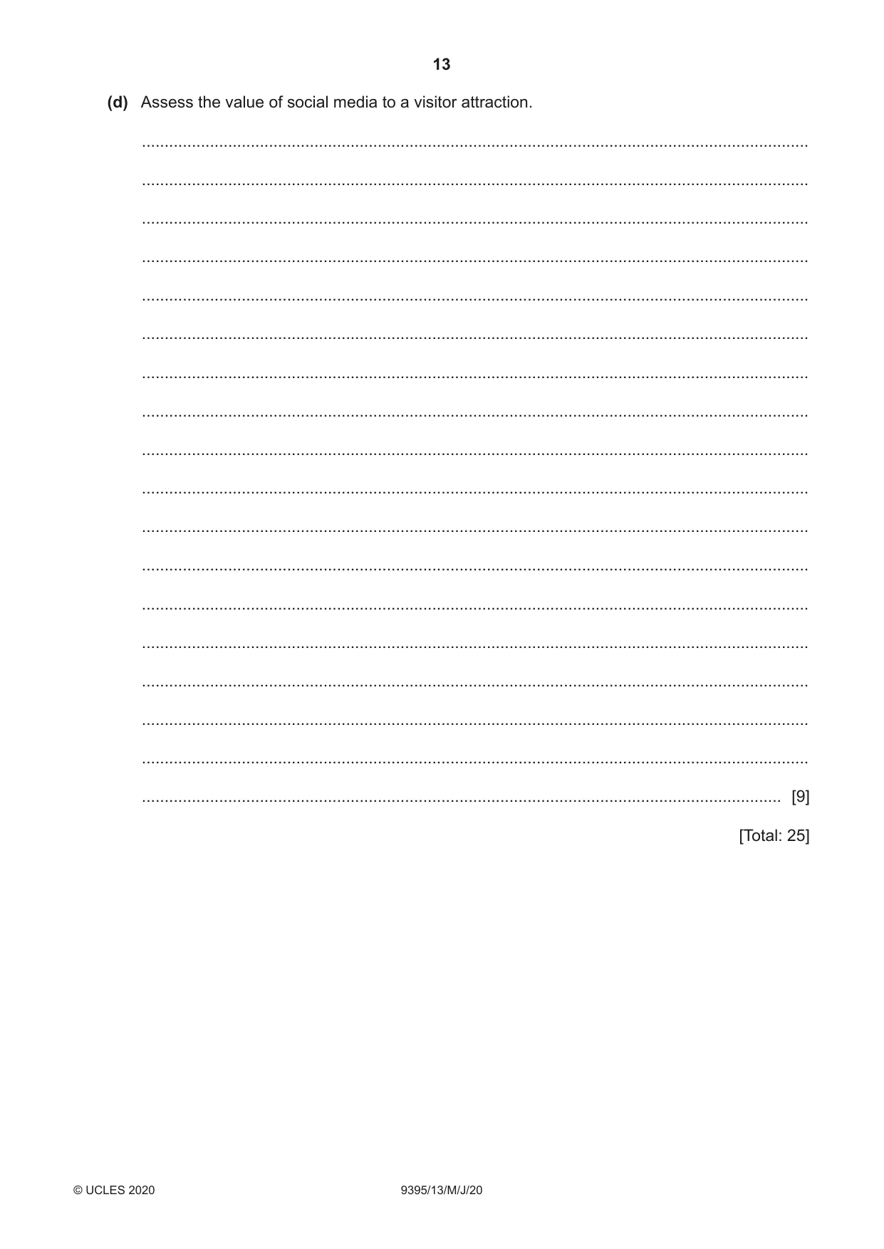 Cambridge A Level Travel and Tourism 9395 2020 May/June Paper 1 · Variant 3 question paper, page 13 of 16