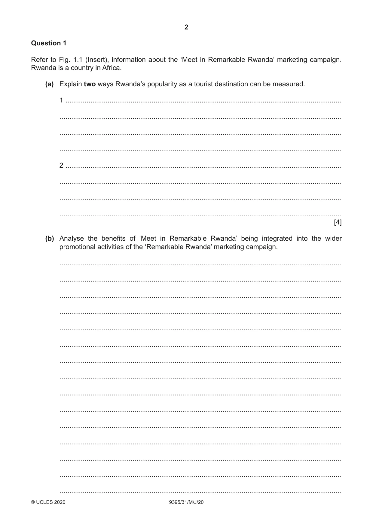 Cambridge A Level Travel and Tourism 9395 2020 May/June Paper 3 · Variant 1 question paper, page 2 of 12