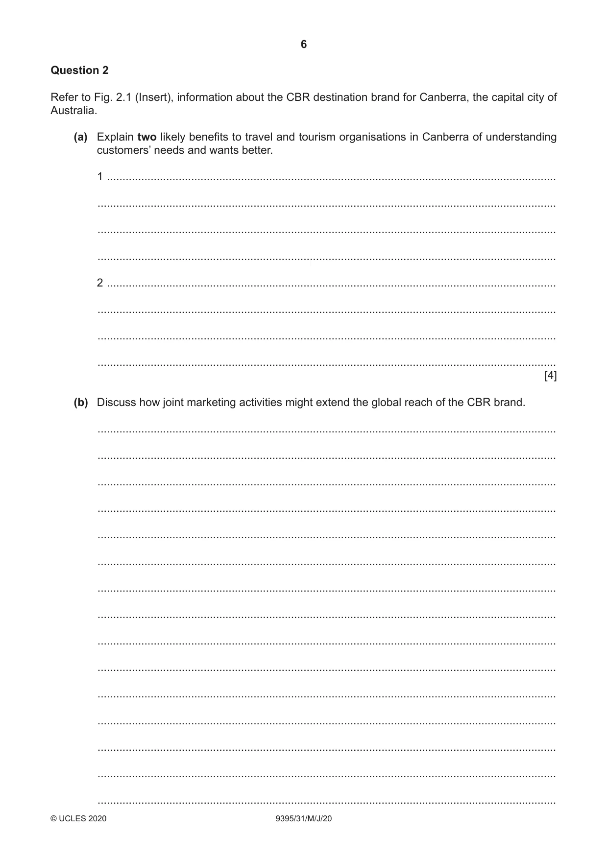 Cambridge A Level Travel and Tourism 9395 2020 May/June Paper 3 · Variant 1 question paper, page 6 of 12